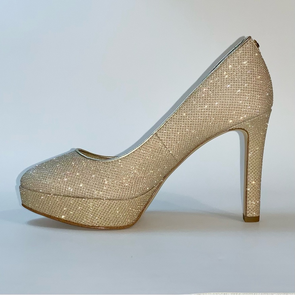 MICHAEL Michael Kors Pale Gold Glitter Chain Mesh Platform Pumps - Picture 6 of 16